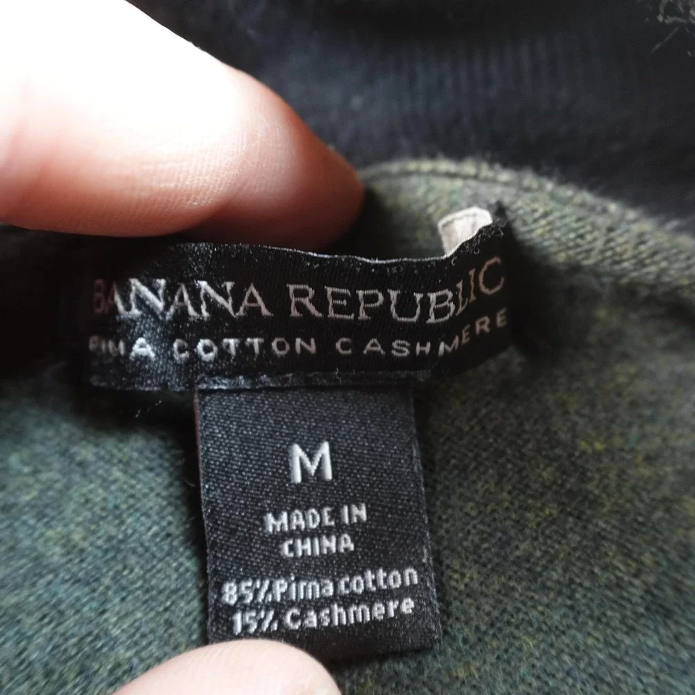 Banana Republic‎ Sweater Mens M Green Cotton Cashmere 1/4 Zip Mock Neck Pullover